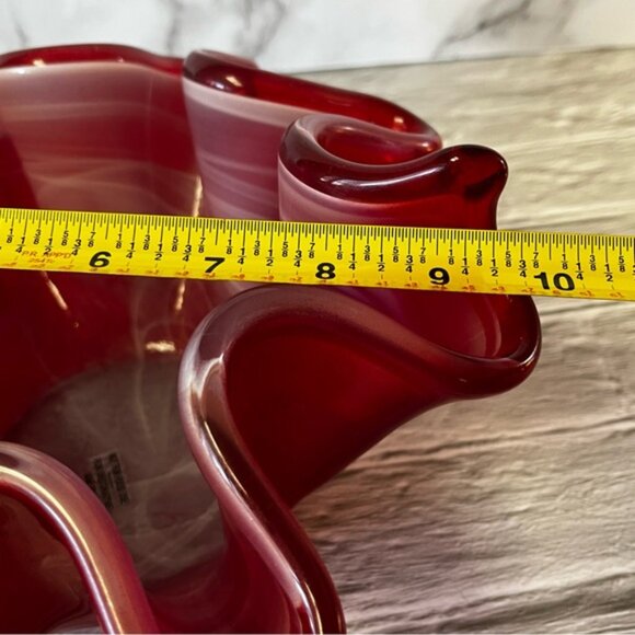 Murano Red White Cristal Swirl Handerkerchief Bowl/Vase Hand Blown - Picture 10 of 13